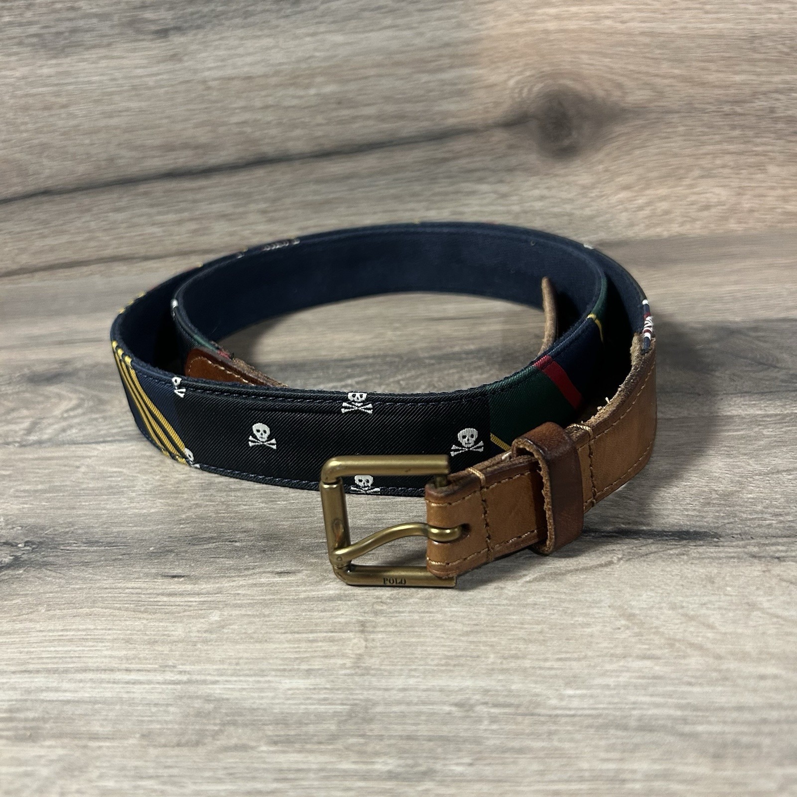 Polo Ralph Lauren Varsity Skull Needle Nos Brass Buckle Needle Nose Belt 42-44